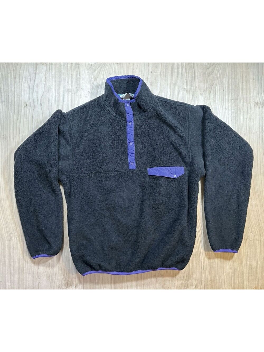 vintage 80s Eastern Mountain Sports fleece pullover Black purple Medium ems gorp